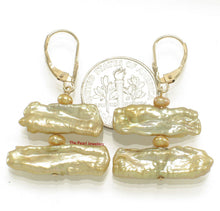 Load image into Gallery viewer, 14K Yellow Gold Leverback Golden Biwa Pearl Dangle Earrings