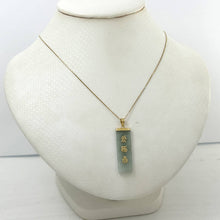 Load image into Gallery viewer, 14kt Yellow Gold “Love” “Good Luck” “Long Life” Celadon Green Jade Pendant
