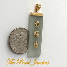 Load image into Gallery viewer, 14kt Yellow Gold “Love” “Good Luck” “Long Life” Celadon Green Jade Pendant