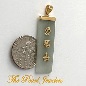 14kt Yellow Gold “Love” “Good Luck” “Long Life” Celadon Green Jade Pendant