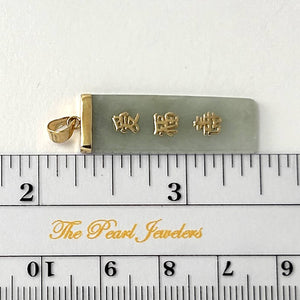 14kt Yellow Gold “Love” “Good Luck” “Long Life” Celadon Green Jade Pendant