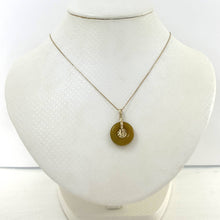 Load image into Gallery viewer, 14kt Yellow Gold Mini Donut Honey Jade Luck “Fu” Pendant Necklace