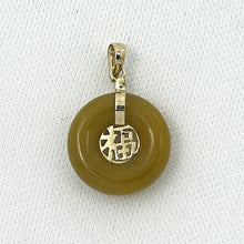 Load image into Gallery viewer, 14kt Yellow Gold Mini Donut Honey Jade Luck “Fu” Pendant Necklace