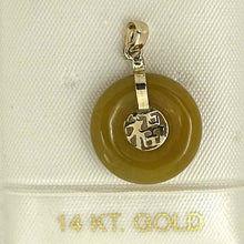 Load image into Gallery viewer, 14kt Yellow Gold Mini Donut Honey Jade Luck “Fu” Pendant Necklace