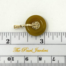 Load image into Gallery viewer, 14kt Yellow Gold Mini Donut Honey Jade Luck “Fu” Pendant Necklace