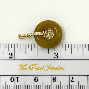 14kt Yellow Gold Mini Donut Honey Jade Luck “Fu” Pendant Necklace
