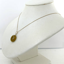 Load image into Gallery viewer, 14kt Yellow Gold Mini Donut Honey Jade Luck “Fu” Pendant Necklace