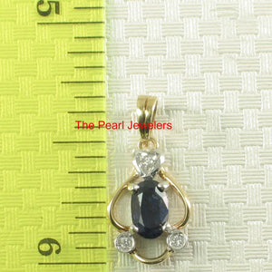 14k Yellow Gold Oval Sapphire & Diamond Pendant