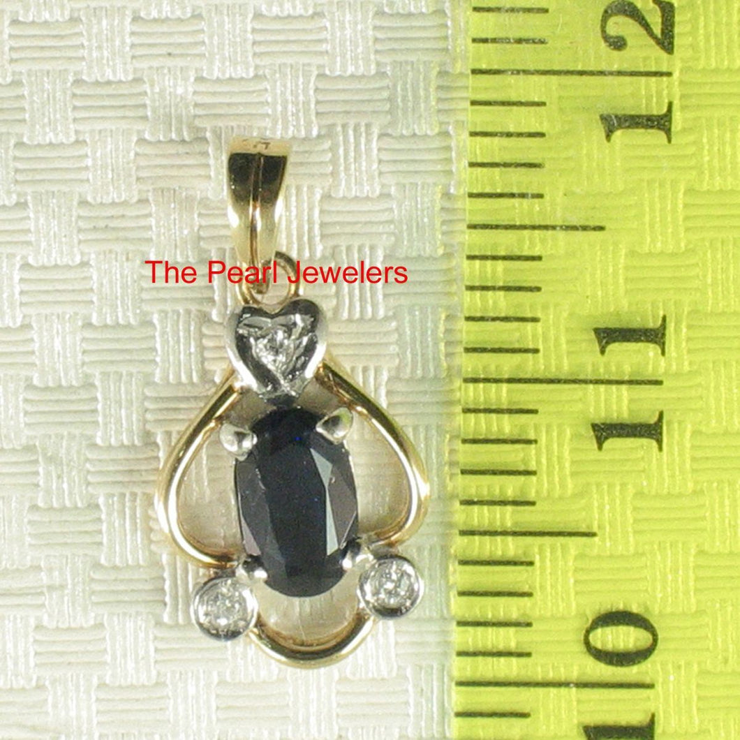 14k Yellow Gold Oval Sapphire & Diamond Pendant