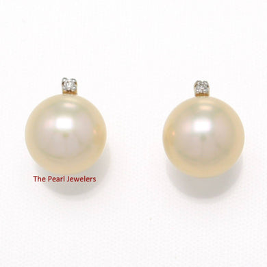 14K Yellow Gold Diamond Peach Cultured Pearl Stud Earrings (8.5–9mm)