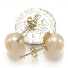 Load image into Gallery viewer, 14K Yellow Gold Diamond Peach Cultured Pearl Stud Earrings (8.5–9mm)