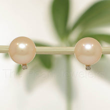 Load image into Gallery viewer, 14K Yellow Gold Diamond Peach Cultured Pearl Stud Earrings (8.5–9mm)
