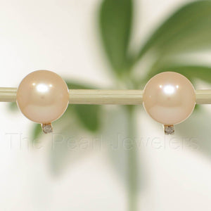14K Yellow Gold Diamond Peach Cultured Pearl Stud Earrings (8.5–9mm)