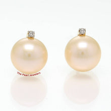 Load image into Gallery viewer, 14K Yellow Gold Diamond Peach Cultured Pearl Stud Earrings (8.5–9mm)
