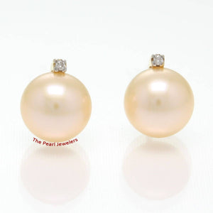 14K Yellow Gold Diamond Peach Cultured Pearl Stud Earrings (8.5–9mm)