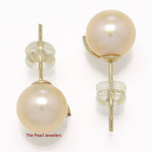 Load image into Gallery viewer, 14K Yellow Gold Diamond Peach Cultured Pearl Stud Earrings (8.5–9mm)