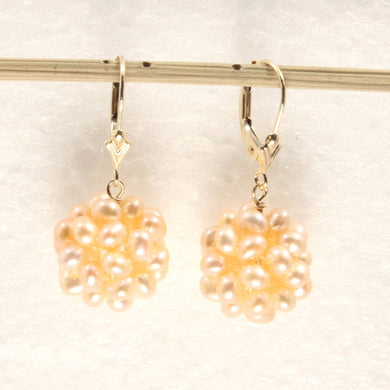 14K Yellow Gold Pink Pearl Ball Leverback Earrings (15mm)