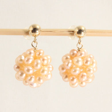 14K Yellow Gold Pink Pearl Ball Dangle Stud Earrings