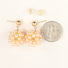 Load image into Gallery viewer, 14K Yellow Gold Pink Pearl Ball Dangle Stud Earrings