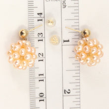 Load image into Gallery viewer, 14K Yellow Gold Pink Pearl Ball Dangle Stud Earrings