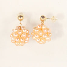 Load image into Gallery viewer, 14K Yellow Gold Pink Pearl Ball Dangle Stud Earrings