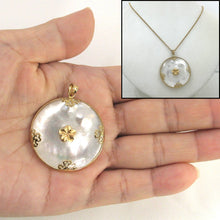 Load image into Gallery viewer, 14k Solid Yellow Gold Hawaiian Plumeria Disc Mother of Pearl Pendant Necklace