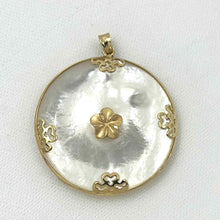 Load image into Gallery viewer, 14k Solid Yellow Gold Hawaiian Plumeria Disc Mother of Pearl Pendant Necklace