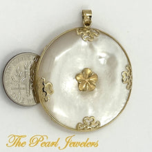 Load image into Gallery viewer, 14k Solid Yellow Gold Hawaiian Plumeria Disc Mother of Pearl Pendant Necklace