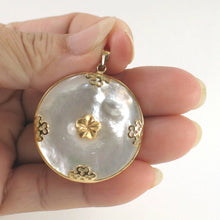 Load image into Gallery viewer, 14k Solid Yellow Gold Hawaiian Plumeria Disc Mother of Pearl Pendant Necklace