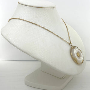 14k Solid Yellow Gold Hawaiian Plumeria Disc Mother of Pearl Pendant Necklace