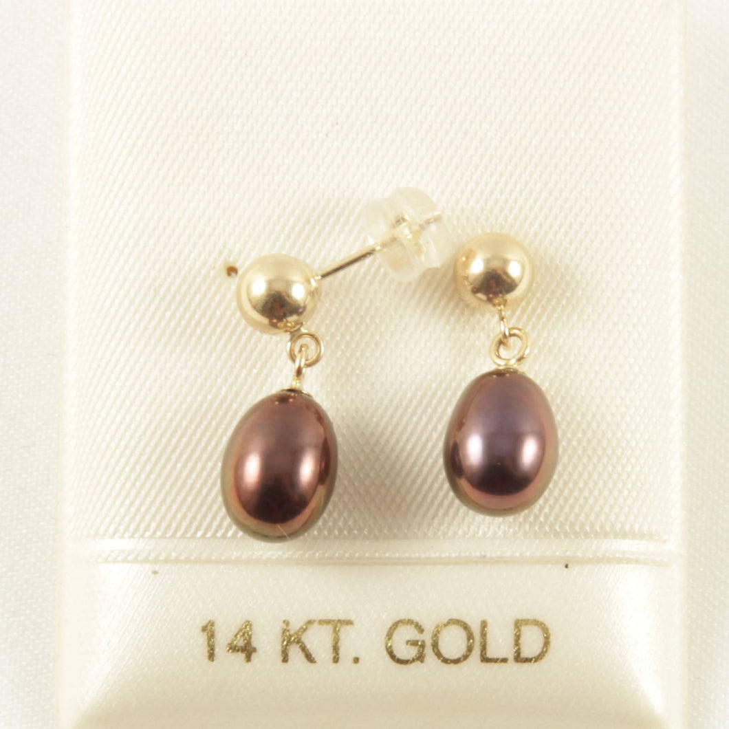 14K Yellow Gold Raindrop Black Pearl Dangle Stud Earrings
