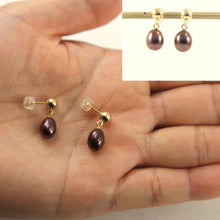 Load image into Gallery viewer, 14K Yellow Gold Raindrop Black Pearl Dangle Stud Earrings
