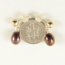 Load image into Gallery viewer, 14K Yellow Gold Raindrop Black Pearl Dangle Stud Earrings