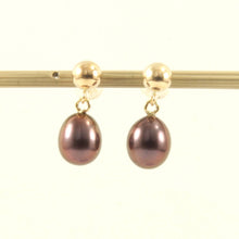 Load image into Gallery viewer, 14K Yellow Gold Raindrop Black Pearl Dangle Stud Earrings