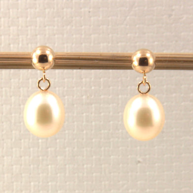14K Yellow Gold Raindrop Peach Pearl Dangle Stud Earrings