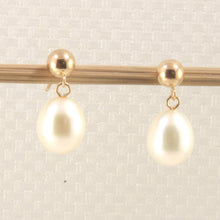 Load image into Gallery viewer, 14K Yellow Gold White Raindrop Pearl Dangle Stud Earrings