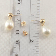 Load image into Gallery viewer, 14K Yellow Gold White Raindrop Pearl Dangle Stud Earrings