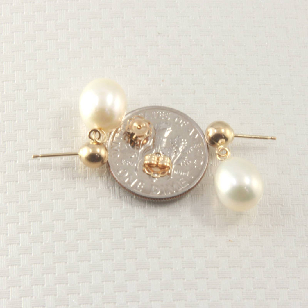 14K Yellow Gold White Raindrop Pearl Dangle Stud Earrings
