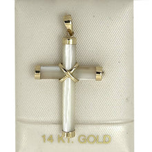 Load image into Gallery viewer, 14k Yellow Gold Religious Cross Mother of Pearl Pendant