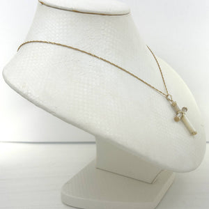 14k Yellow Gold Religious Cross Mother of Pearl Pendant
