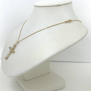 14k Yellow Gold Religious Cross Mother of Pearl Pendant