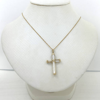 14k Yellow Gold Religious Cross Mother of Pearl Pendant