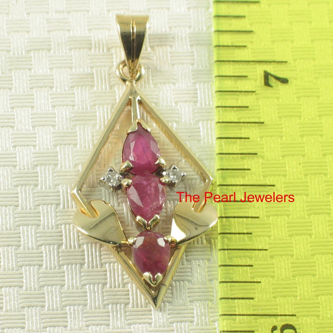 14k Yellow Gold Ruby & Diamond Pendant – Unique Design