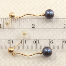 Load image into Gallery viewer, 14K Yellow Gold Spiral Tube Gray Pearl Dangle Stud Earrings (8–8.5mm)