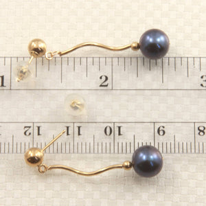 14K Yellow Gold Spiral Tube Gray Pearl Dangle Stud Earrings (8–8.5mm)