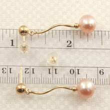 Load image into Gallery viewer, 14K Yellow Gold Spiral Tube Pink Pearl Dangle Stud Earrings (8–8.5mm)