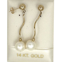 Load image into Gallery viewer, 14K Yellow Gold Spiral Tube White Cream Pearl Dangle Stud Earrings (8–8.5mm)