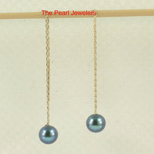 Load image into Gallery viewer, 14K Yellow Gold Black Pearl Threader Chain Earrings