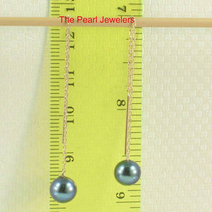 14K Yellow Gold Black Pearl Threader Chain Earrings