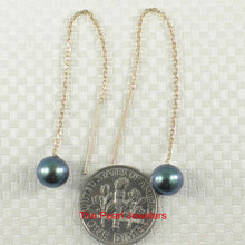 Load image into Gallery viewer, 14K Yellow Gold Black Pearl Threader Chain Earrings
